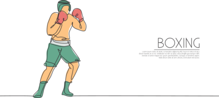 singolo continuo linea disegno di giovane agile uomo pugile Ottimizzare il suo boxe difesa abilità. giusto combattivo sport concetto. di moda uno linea disegnare design illustrazione per boxe gioco promozione media png