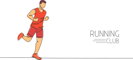 ett kontinuerlig linje teckning av ung man idrottare löpare springa koppla av. enskild sport, konkurrenskraftig begrepp. dynamisk enda linje dra design grafisk illustration för löpning konkurrens affisch png