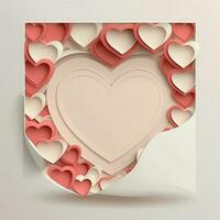 3D Render Soft Color Paper Hearts Inside Envelope. photo