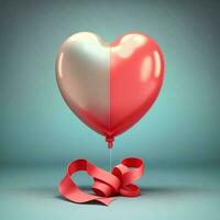 3D Render, Glossy Heart Shape Balloon With Red Silk Ribbon. photo