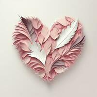 Creative Realistic Feathers Forming Heart Shape, 3D render. photo