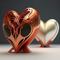 Glossy Copper And Bronze Heart Pedsteal In 3D Render. photo