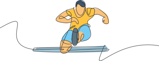 un continu ligne dessin de Jeune sportif homme coureur sauter obstacle tandis que courir. santé activité sport concept. dynamique Célibataire ligne dessiner conception illustration pour fonctionnement un événement promotion affiche png