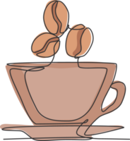 einer Single Linie Zeichnung von frisch aromatisch schwarz Kaffee mit Bohnen Logo Illustration. Kaffee Geschäft Speisekarte und Restaurant Abzeichen Konzept. modern kontinuierlich Linie zeichnen Design Straße trinken Logo png