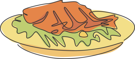 1 solteiro linha desenhando fresco delicioso cozido carpa peixe logotipo gráfico ilustração. saboroso frutos do mar cafeteria cardápio e restaurante crachá conceito. moderno contínuo linha desenhar Projeto rua Comida logótipo png