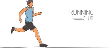 ett kontinuerlig linje teckning av ung man idrottare löpare springa koppla av. enskild sport, konkurrenskraftig begrepp. dynamisk enda linje dra design illustration grafisk för löpning konkurrens affisch png