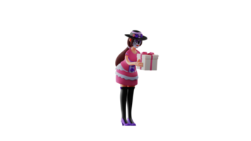 3D illustration. Polite Sugar Skull 3D cartoon character. Sugar Skull gave the box of gifts he had brought with a bow. Sugar skull gives gifts to elders. 3D Cartoon Character png