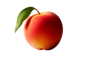 Fresh tasty peach fruit with leaves on transparent background png