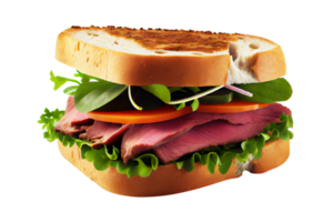 savoureux rôti du boeuf sandwich avec salade isolé sur transparent Contexte png