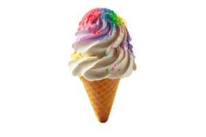 Tasty colorful ice cream cup with syrups and fruits on transparent background png