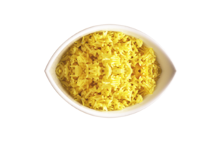 Tasty cooked rice in boat shape bowl with transparent background png