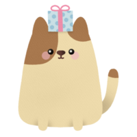 fofa gordo Castanho malhado gato com presente caixa png