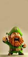 3D Render of Angry Leprechaun Man Character Standing And Copy Space. St. Patrick's Day Concept. photo