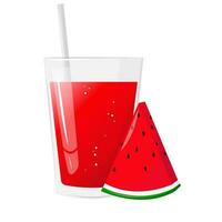 Slice watermelon with a glass of juice.For sticker and t shirt design, posters, logos, labels, banners, stickers, product packaging design, etc. Vector illustration