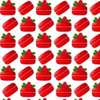 Seamless pattern red macarons and macarons with berries.For posters, logos, labels, banners, stickers, product packaging design, etc. Gradient macarons. Vector illustration