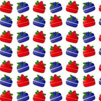 Seamless pattern red macarons and blue macarons with berries.For posters, logos, labels, banners, stickers, product packaging design, etc. Gradient macarons. Vector illustration