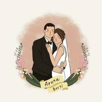 mano dibujado ilustración de Boda Pareja invitación diseño vector