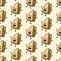 kawaii triangular sandwich cartoon character seamless pattern vector