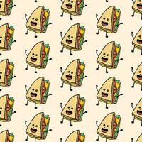 kawaii triangular sandwich cartoon character seamless pattern vector