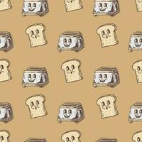 hand drawn toaster and bread character Seamless pattern vector