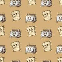 hand drawn toaster and bread character Seamless pattern vector