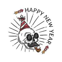 vintage illustration skull with attribute happy new yea vector