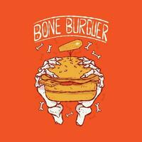 Bone Hands holding a Burger vector illustration. Food, funny, brand design concept.