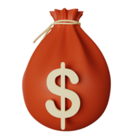 3d icon money bag isolated on transparent background png