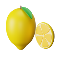 3d icon lemon slice isolated on transparent background png