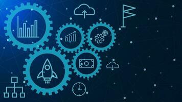 Business process management background. Business process workflow or automated business system with icons and connected dots lines. Vector illustration.