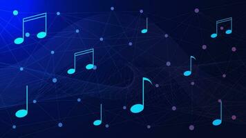 Music notes with dots and lines connection for studio, audio technology on blue background. Vector illustration.