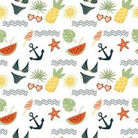 Summer mood. Colorful seamless summer pattern with hand drawn elements. Summer vacation. Fashion print design, vector illustration