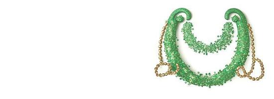 3D Render of Shiny Horseshoe Pendant In Green And Golden Color. St. Patrick's Day Concept. photo