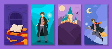 Wizard Boy with Magic Power in Fantasy World Social Media Story vector