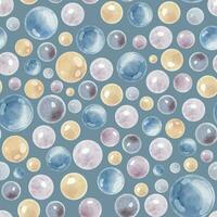 Watercolor Bubbles seamless Pattern. Hand drawn illustration of round colorful elements on blue background for wrapping paper or textile design. Backdrop with water circles for wallpaper or fabric. vector