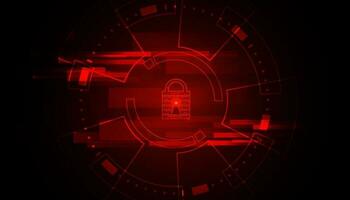 abstract circle digital cyber security padlock connection and communication futuristic on red background. vector