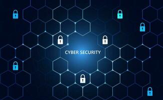 concept of cyber security padlock on hexagonal grid blue background beautiful vector