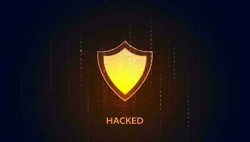 concept shield and hacked binary cyber security online theft protection vector