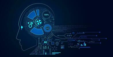 machine learning concept ai digital input form hud interface robot face and particle on blue background digital futuristic hi tech beautiful vector