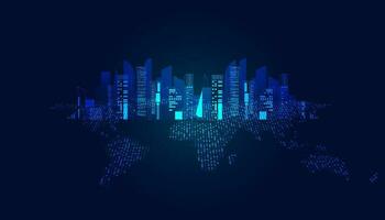 city concept modern smart city on world map modern communication business connection internet network on blue background modern futuristic vector