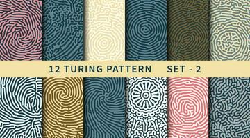 Monochrome reaction diffusion spiral circle shapes abstract turing pattern set vector