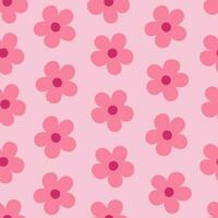Floral pattern in the style of the 70s with groovy daisy flowers. Retro floral naive vector design. Pink girly print.