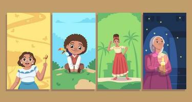 Colombian Family Characters Social Media Story vector