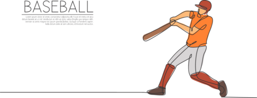 Single continuous line drawing of young agile man baseball player practice to hit ball at field. Sport exercise concept. Trendy one line draw design illustration for baseball promotion media png