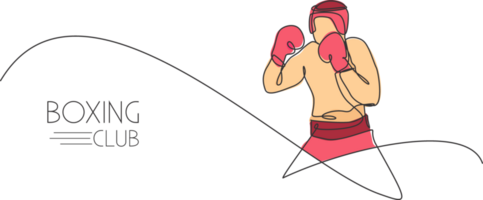 One continuous line drawing of young sporty man boxer practice his fight stance. Competitive combat sport concept. Dynamic single line draw design illustration for boxing match promotion poster png