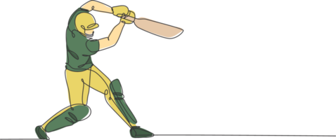 One continuous line drawing of young happy woman cricket player focus standing to hit the ball illustration. Competitive sport concept. Dynamic single line draw design for advertisement poster png