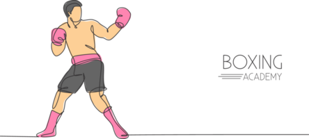 un continu ligne dessin Jeune sportif homme boxeur essayer à provoquer rival. compétitif combat sport concept. dynamique Célibataire ligne dessiner conception graphique illustration pour boxe rencontre promotion affiche png