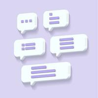 White 3d bubble talks set isolated on Purple background. Matte plastic speech bubbles, dialogue, messenger shapes. 3D render vector icons for social media or website