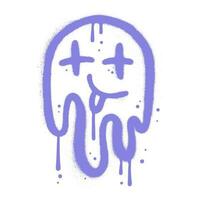 Trippy psychedelic smiling emoji in 90s urban graffiti style. Melting smiling face with tongue. Psychedelic surreal techno acid LSD melt smile emoticon. Dripping smile. Good mood. Textured Vector