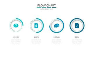 horizontal circular fluir gráfico infografía con 4 4 pasos, opciones para negocio, presentación vector